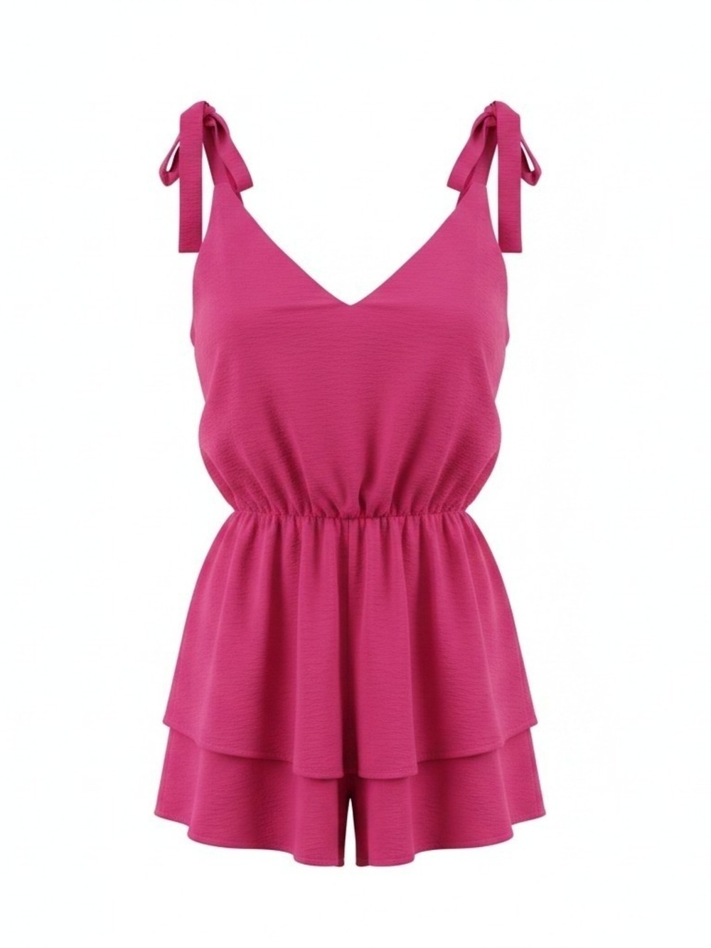 Adrienne Raspberry Red V‑Neck Tie Shoulder Romper